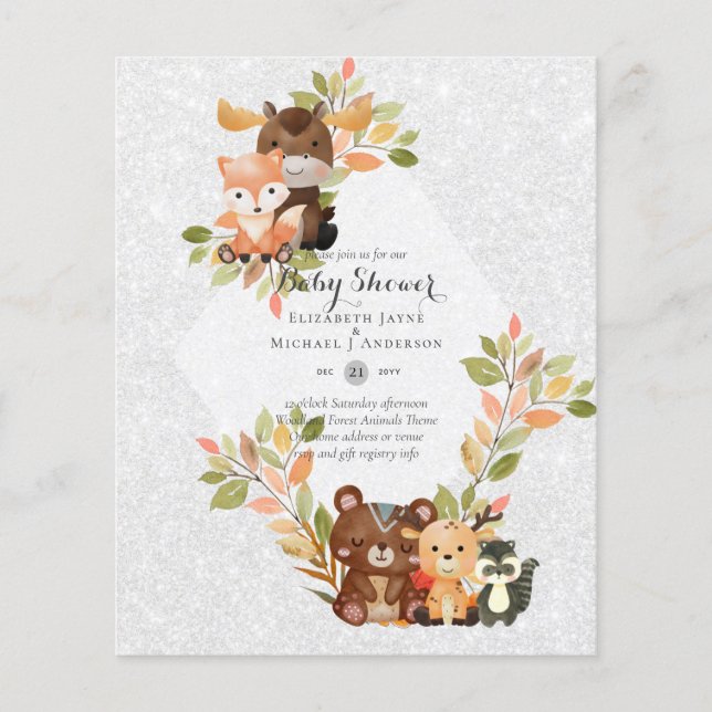 BUDGET BABY SHOWER INVITATIONS - Woodland Animals Flyer (Front)