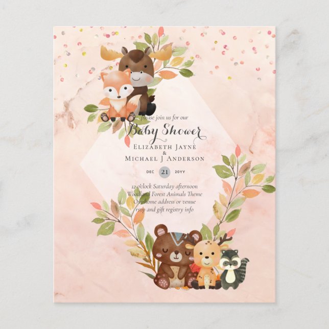 BUDGET BABY SHOWER INVITATIONS - Woodland Animals Flyer (Front)