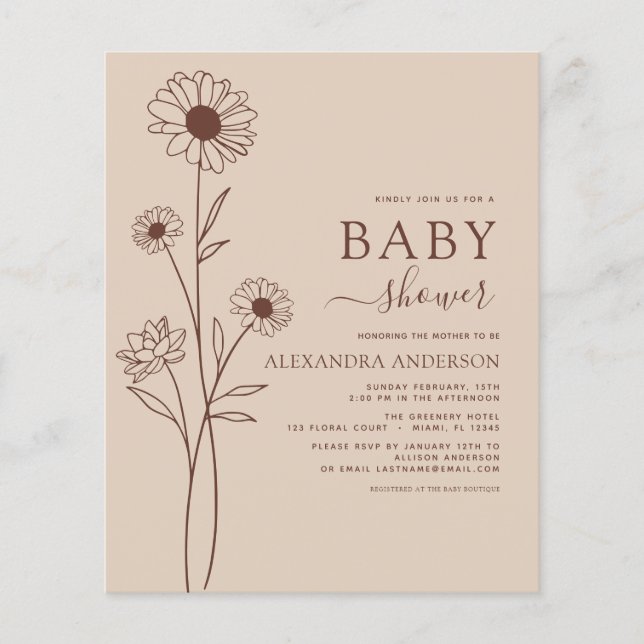 Budget Baby Shower Minimalist Botanical Floral (Front)