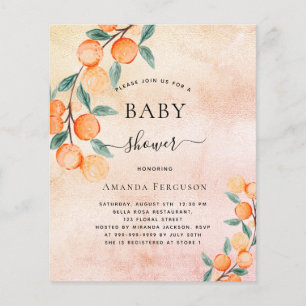 Budget Baby shower oranges rose gold invitation
