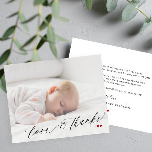 Budget baby shower photo simple carte de remerciem