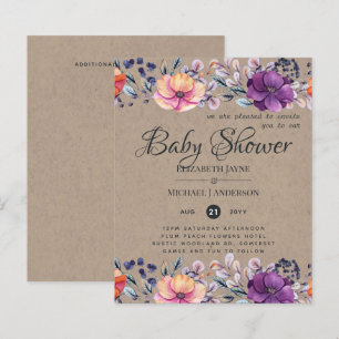 BUDGET Baby Shower Purple Orange Floral Invite