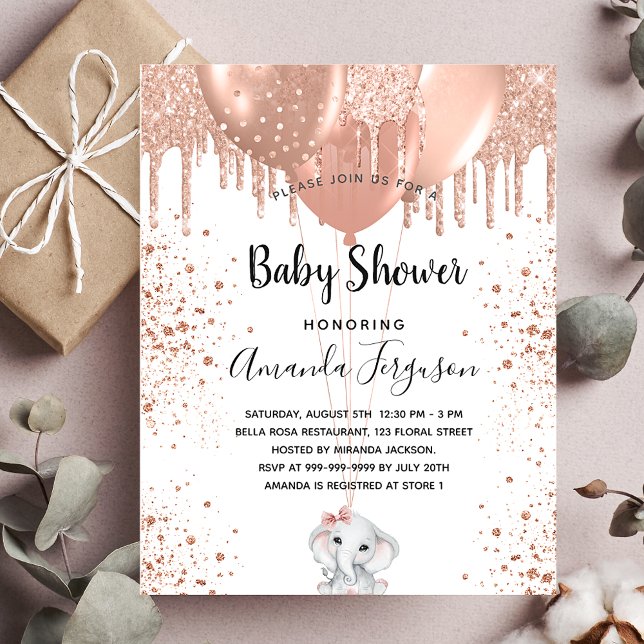 Budget Baby Shower rose elephant girl invitation (Creator Uploaded)