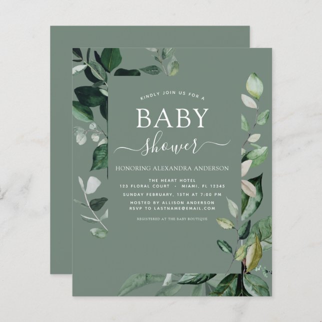 Budget Baby Shower Sage Green Botanical (Front/Back)