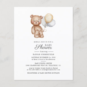 Budget Baby Shower Script Bear Balloons Invitation