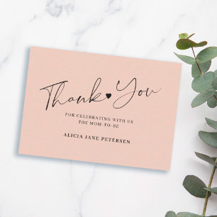 Budget baby shower script blush pink thank you card