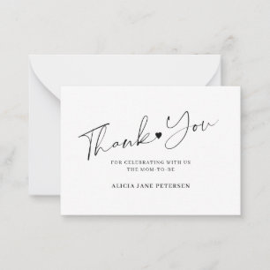 Budget baby shower script white black thank you  card