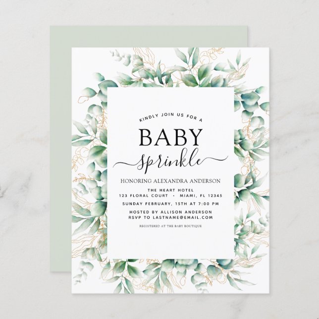 Budget Baby Shower Sprinkle Eucalyptus Geometric (Front/Back)