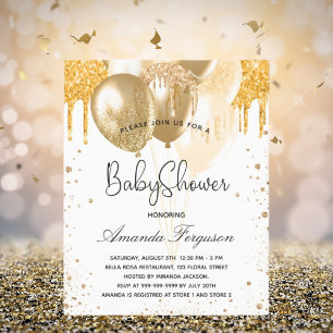 Budget baby shower white gold glitter balloons