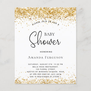 Budget baby shower white gold glitter invitation