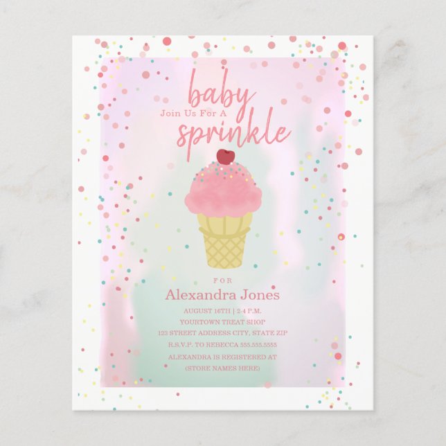 Budget Baby Sprinkle Pink Ice Cream Baby Shower  (Front)