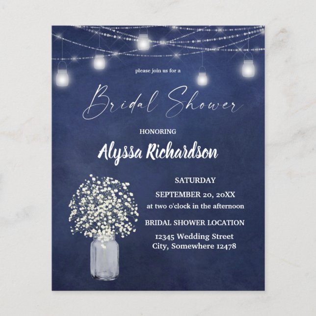Budget Baby's Breath Chalk B Lights Bridal Shower Flyer (Front)