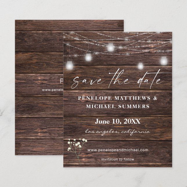 Budget Baby's Breath Rustic Save the Date (Front/Back)