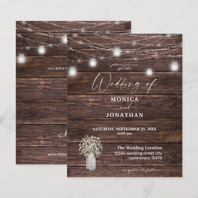 Budget Baby's Breath, Wood & String Lights Wedding (Front/Back)