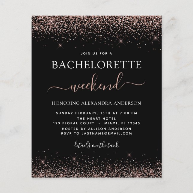 Budget Bachelorette Weekend Pink Rose Gold Glitter (Front)