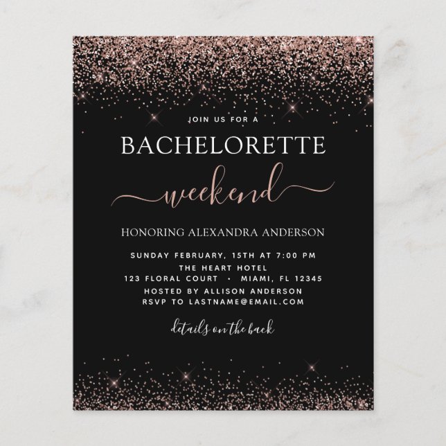 Budget Bachelorette Weekend Pink Rose Gold Glitter Flyer (Front)