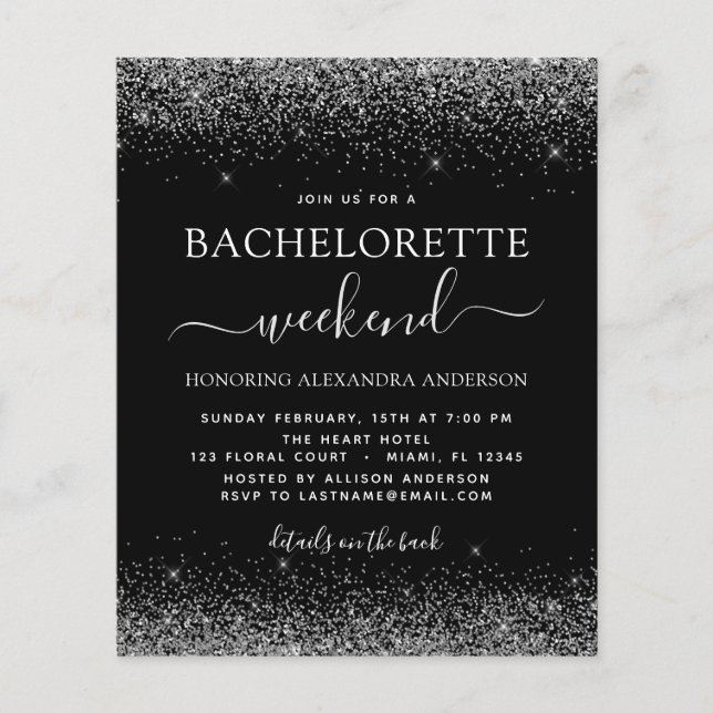 Budget Bachelorette Weekend Silver Glitter Party Flyer (Front)