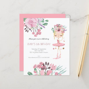 Budget Ballerina Girl 6th Birthday Invitation