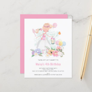 Budget Ballerina Pink Girl 4th Birthday Invitation