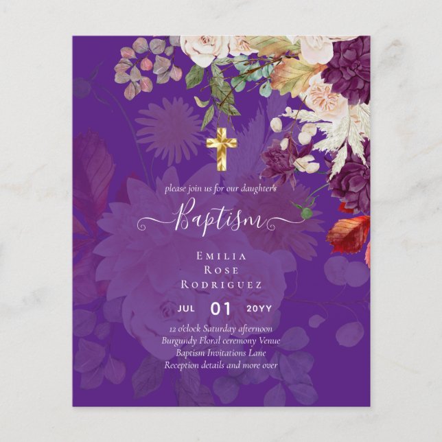 BUDGET BAPTISM Autumn Fall Floral Christening Inv. Flyer (Front)