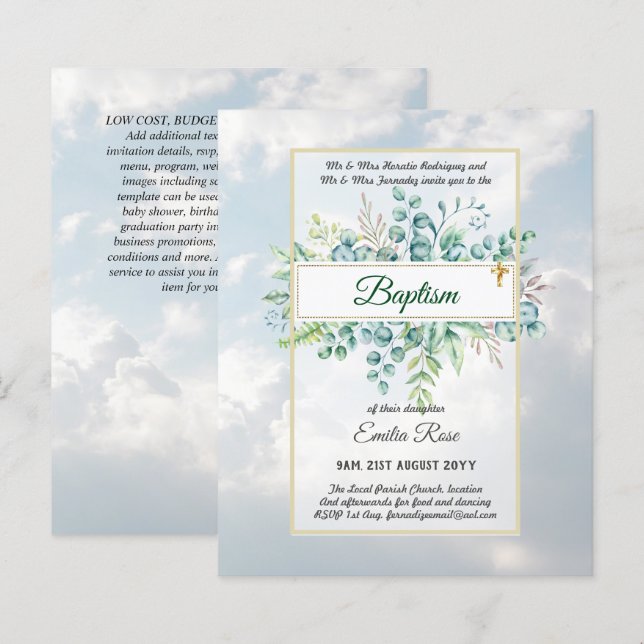 Budget BAPTISM Baptiser la verdure Feuilles Invita (Devant / Derrière)
