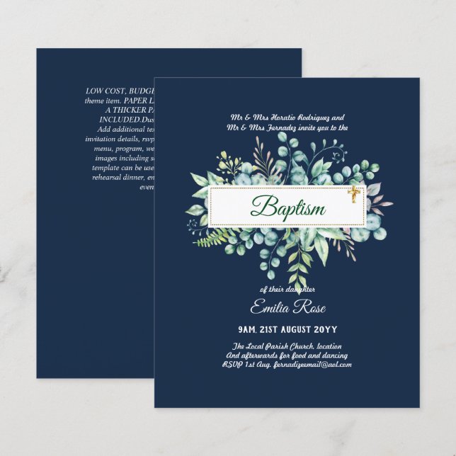 BUDGET Baptism Bautizo Bautismo GREENERY Invites (Front/Back)
