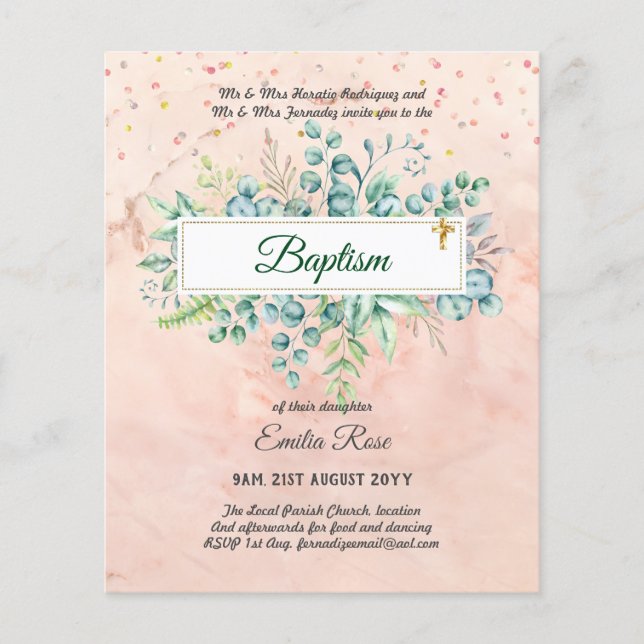 BUDGET Baptism Bautizo Bautismo GREENERY Invites Flyer (Front)