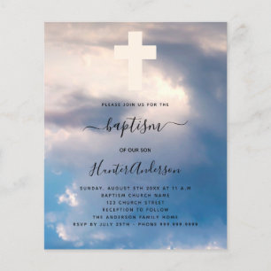 Budget baptism blue sky boy cross invitation