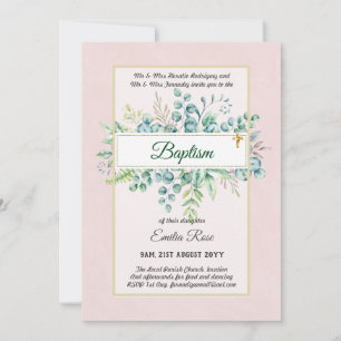 Budget BAPTISM Christening Greenery Leaves Invites