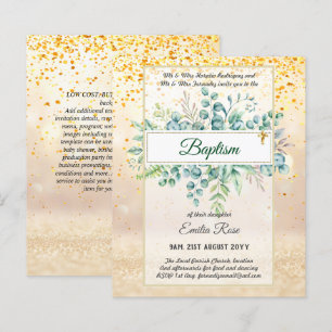 Budget BAPTISM Christening Greenery Leaves Invites