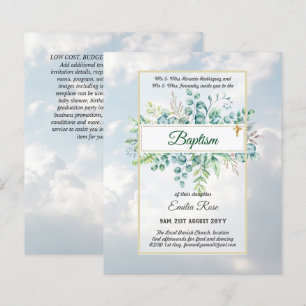 Budget BAPTISM Christening Greenery Leaves Invites