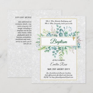 Budget BAPTISM Christening Greenery Leaves Invites