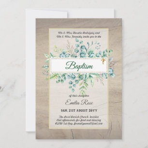 Budget BAPTISM Christening Greenery Leaves Invites