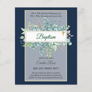 Budget BAPTISM Christening Greenery Leaves Invites Flyer
