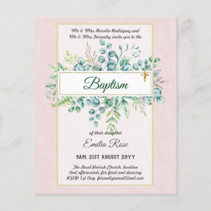 Budget BAPTISM Christening Greenery Leaves Invites Flyer