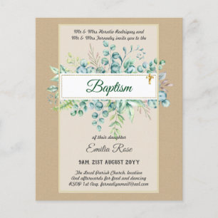 Budget BAPTISM Christening Greenery Leaves Invites Flyer