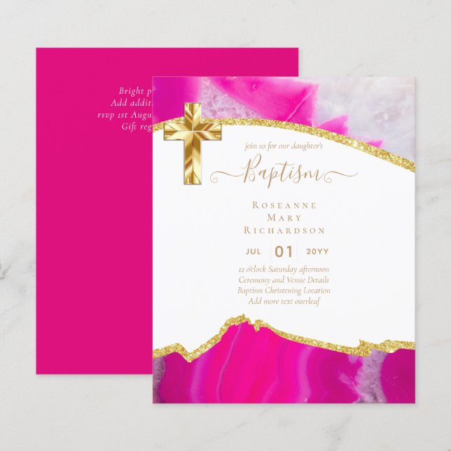 BUDGET BAPTISM CHRISTENING Invitation AGATE GOLD (Front/Back)