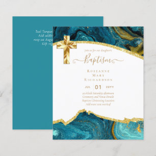 BUDGET BAPTISM CHRISTENING Invitation AGATE GOLD