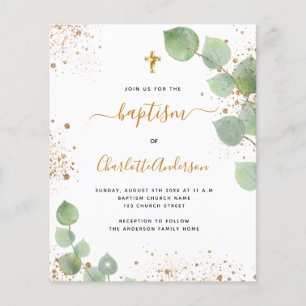 Budget baptism eucalyptus glitter adult invitation