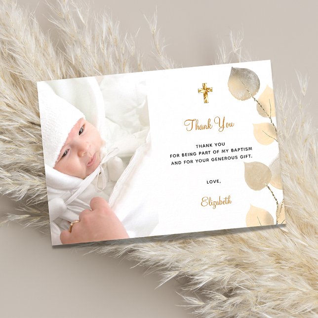 Budget baptism eucalyptus photo golden thank you  (Creator Uploaded)