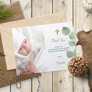 Budget baptism eucalyptus photo thank you