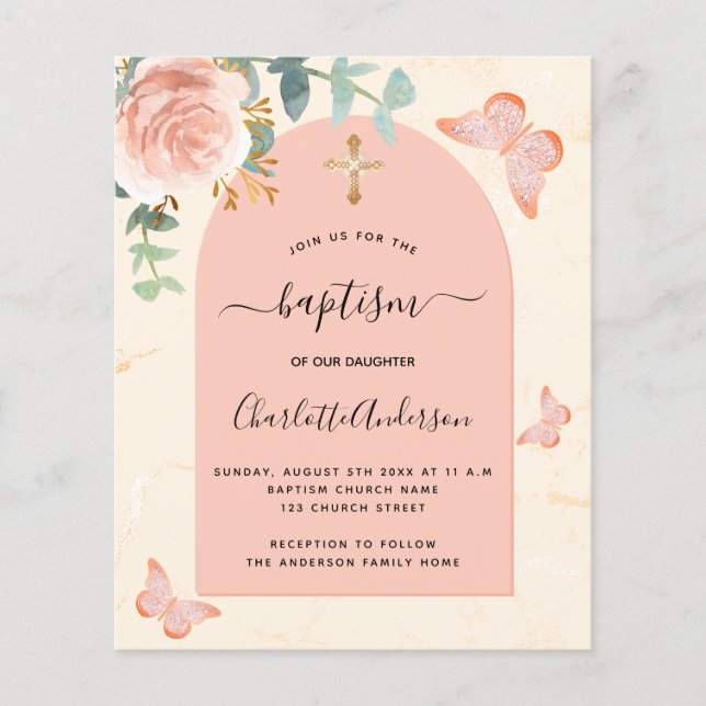 Budget baptism eucalyptus rose floral butterflies (Front)
