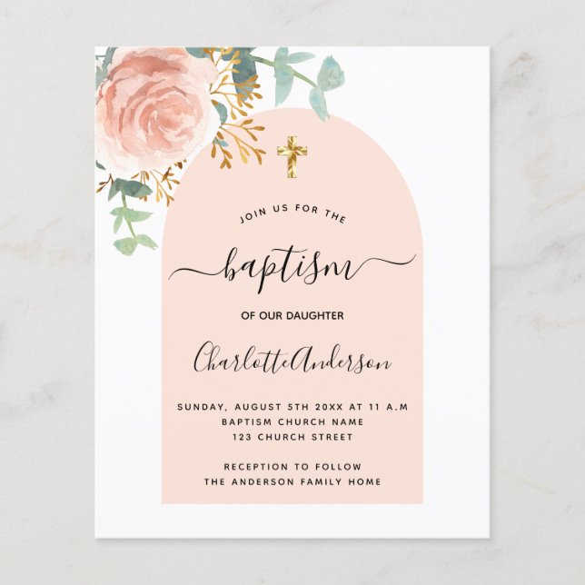 Budget baptism eucalyptus rose gold floral arch (Front)