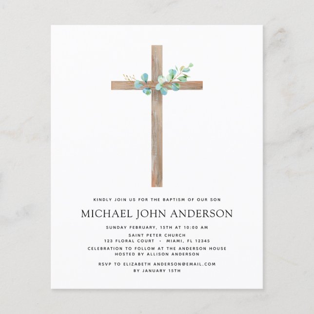 Budget Baptism Greenery Sage Eucalyptus Flyer (Front)