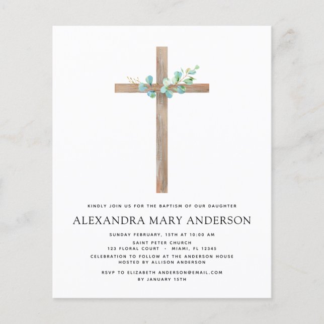 Budget Baptism Greenery Sage Eucalyptus Flyer (Front)