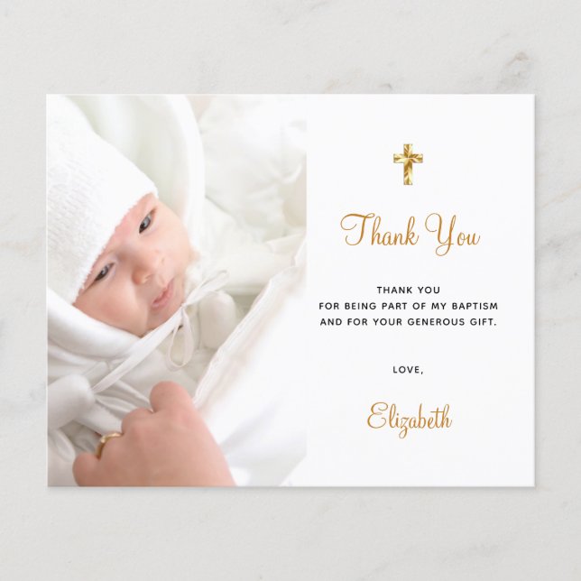Budget baptism photo white QR code thank you card (Front)