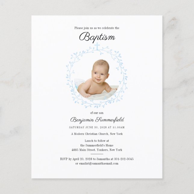 Budget Baptism Religious Event Baby Photo Invite (Front)