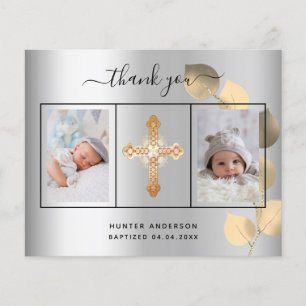 Budget baptism silver eucalyptus photo thank you