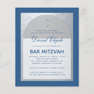 Budget Bar Mitzvah Classic Blue Silver Invitation