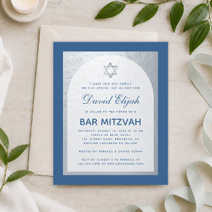 Budget Bar Mitzvah Classic Blue Silver Invitation